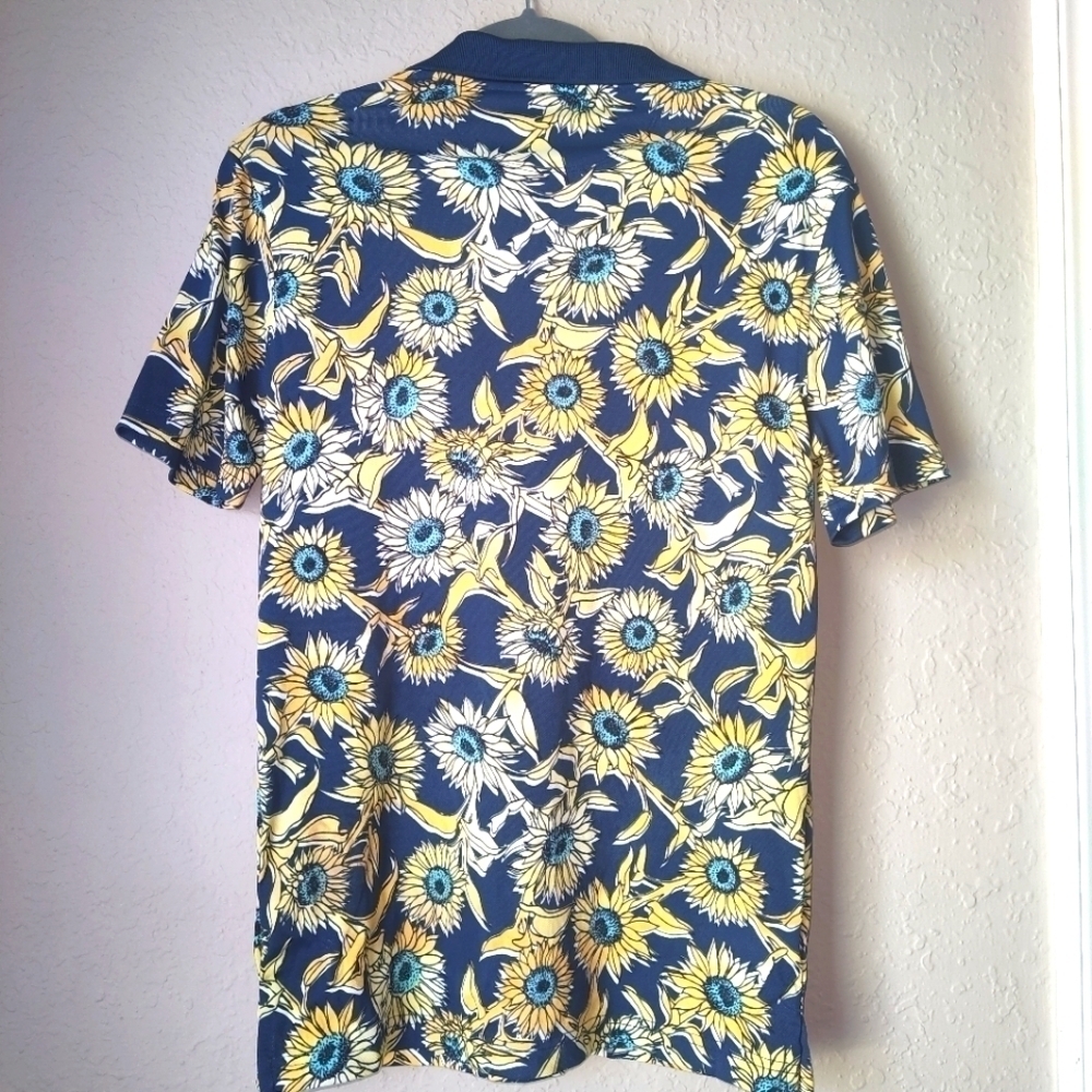 Goodfellow & Co Mens Navy/Sunflowers Standard Fit Short Sleeve Polo Shirt Size S - Picture 3 of 7